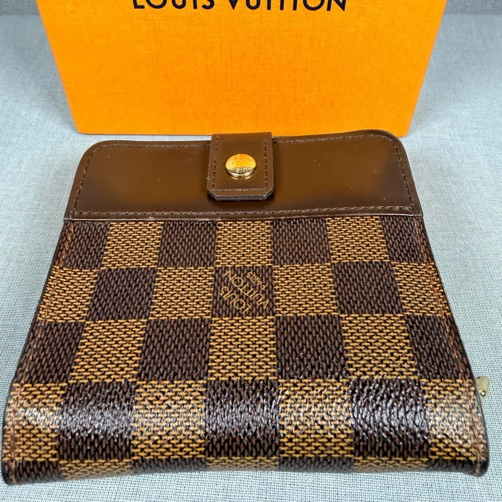 LOUIS VUITTON DAMIER EBENE COMPACT ZIP WALLET N61668 W/ BOX AUTHENTIC